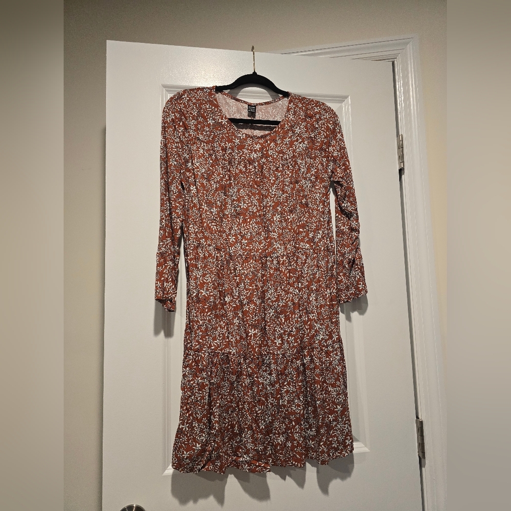 SHEIN Brown Floral Long Sleeve Dress